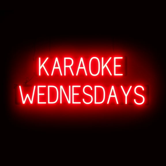 SpellBrite KARAOKE WEDNESDAYS LED Sign for Business. 41.3" x 15" Red KARAOKE WEDNESDAYS Sign Has Neon Sign Look With Energy Efficient LED Light Source. Visible from 500  Feet, 8 Animation Settings.