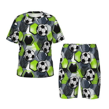 Luyuia Football Print Girls  2-Piece Tie-Dye Pajama Set  Cute Summer Loungewear with Shirt and Tank Shorts Nightwear-Medium