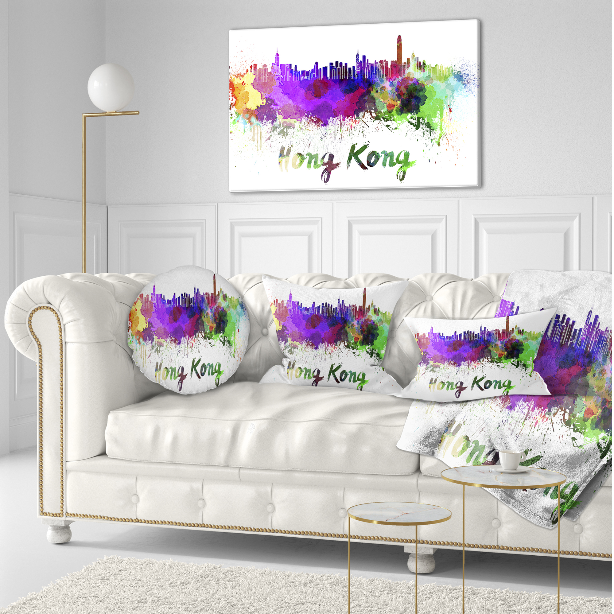 Designart Hong Kong Skyline - Cityscape Throw Pillow - 12x20