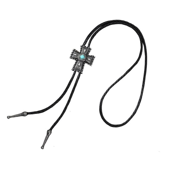 Necvior Vintage Faux Bolo Tie Necktie for Men with Turquoises Crosses Pendant