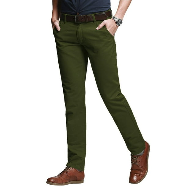 Pantalón Casual Ajustado y Entallado para Hombre con Tela Elástica 8060 Verde Ejército