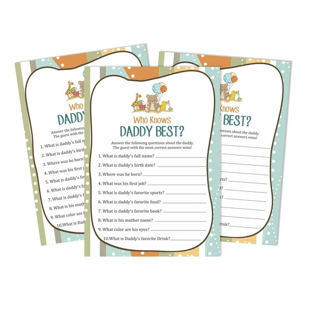 Inkdotpot Gender Neutral 50-PackWho Knows Daddy BestBaby Shower GameCards Baby Toys FunActivity Cards
