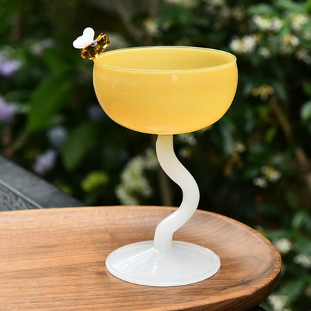 

Transparent Glass Cute Lemon Peach Rose Bee Flower Hand-painted Goblet Ice Cream Cup French Romantic Dessert Cups