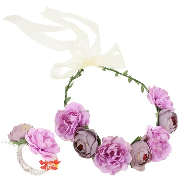 Raindrops Purple Floral Headband for Women's and Girls Lightweight Flower Crown Set for Party and Wedding Events