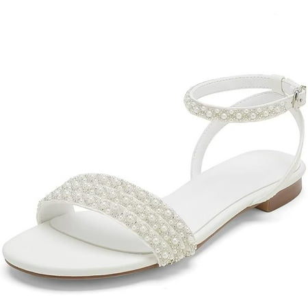 Beach Wedding Shoes for Bride Flat Bridal Sandals for Women