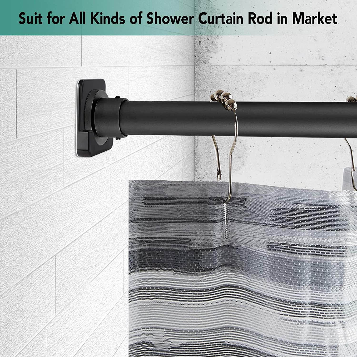 Adhesive Shower Curtain Rod Tension Holder | Shower Rod Mount Retainer for Wall | No Drilling | Stick On | 2 Pack, (Shower Curtain Rod Not Included)