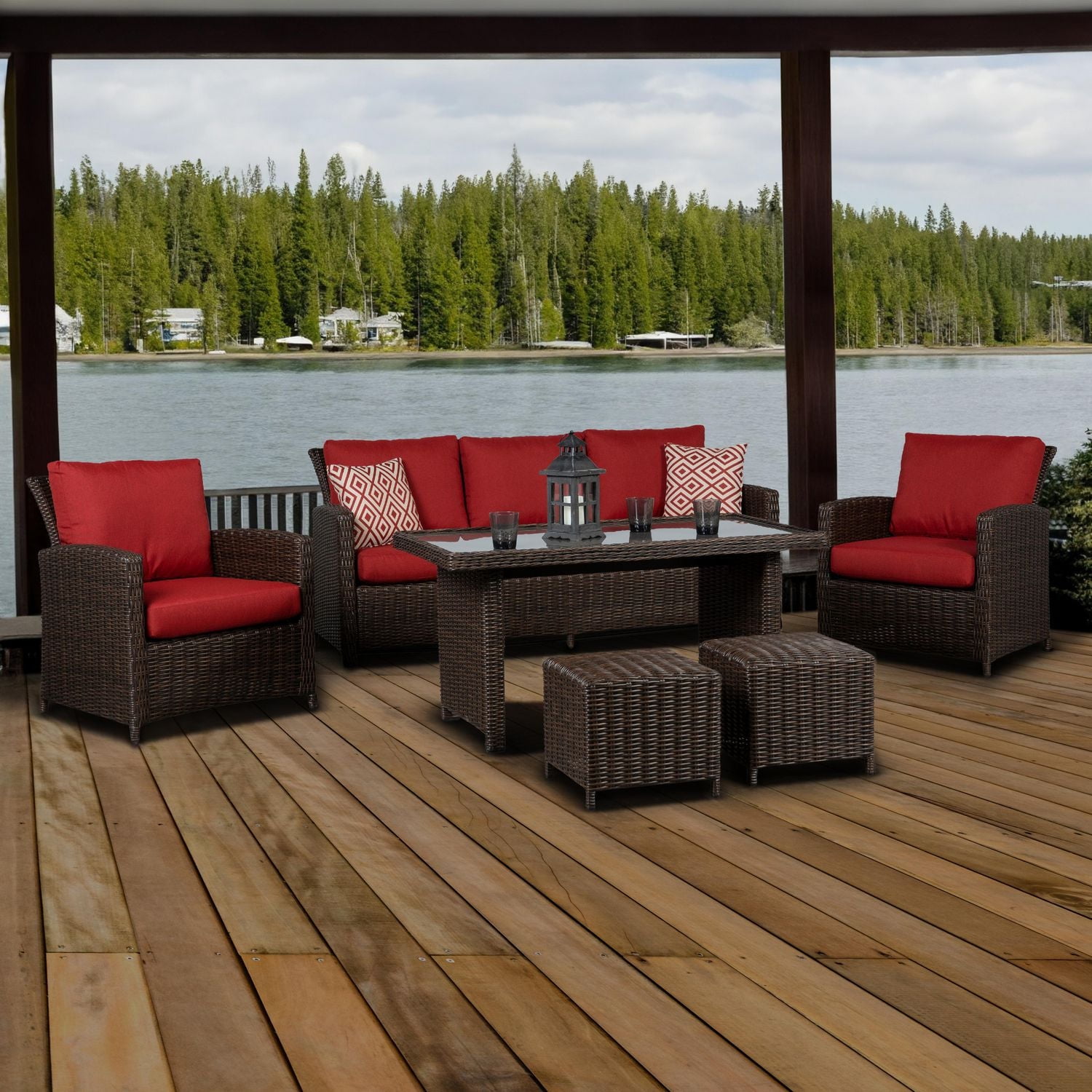 Beaumont 6PC jeu de conversation en table haute avec de coussin rouge