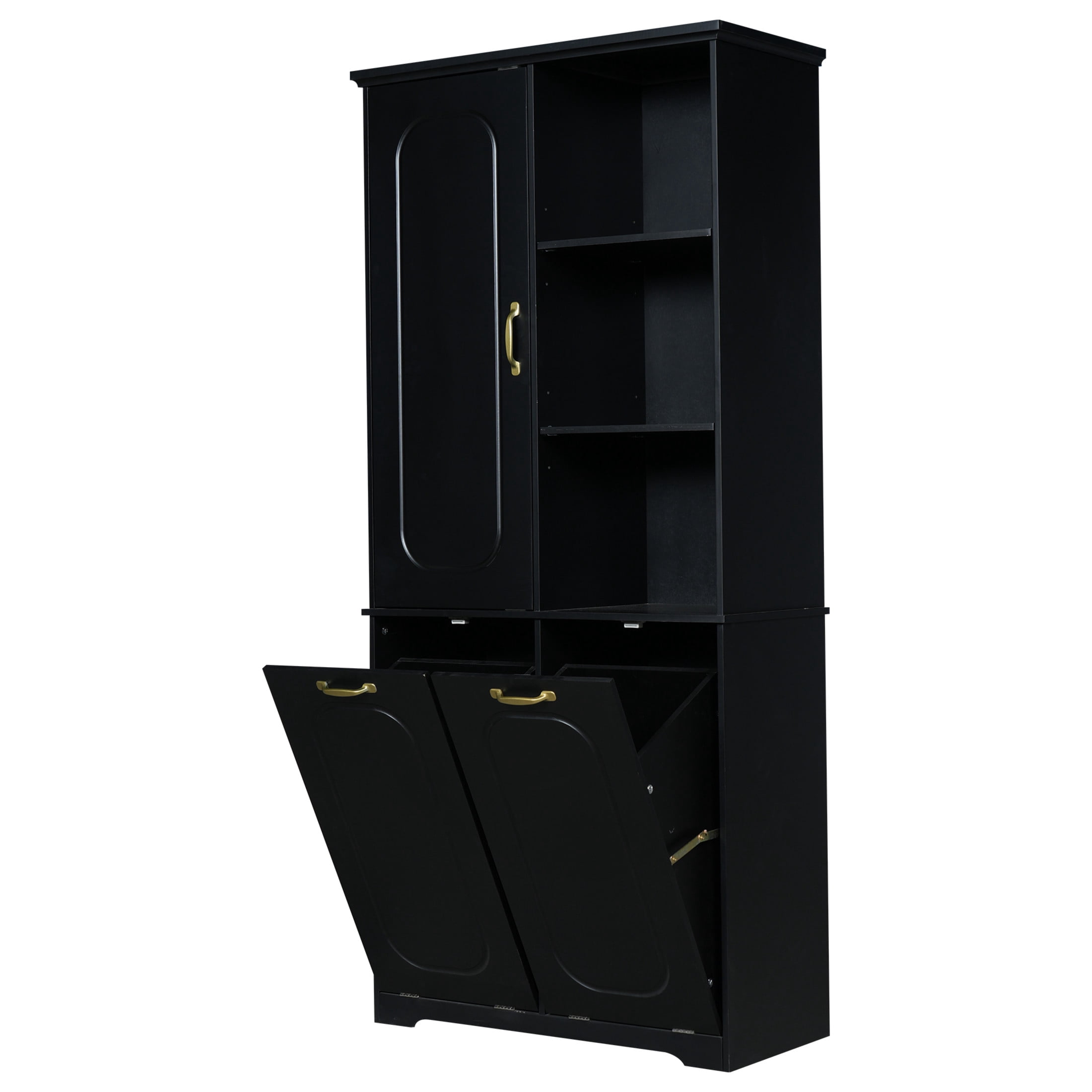 Christopher Knight Home 68" Tall Storage Cabinet with Tilt-Out Hampers, Adjustable Shelves, Black