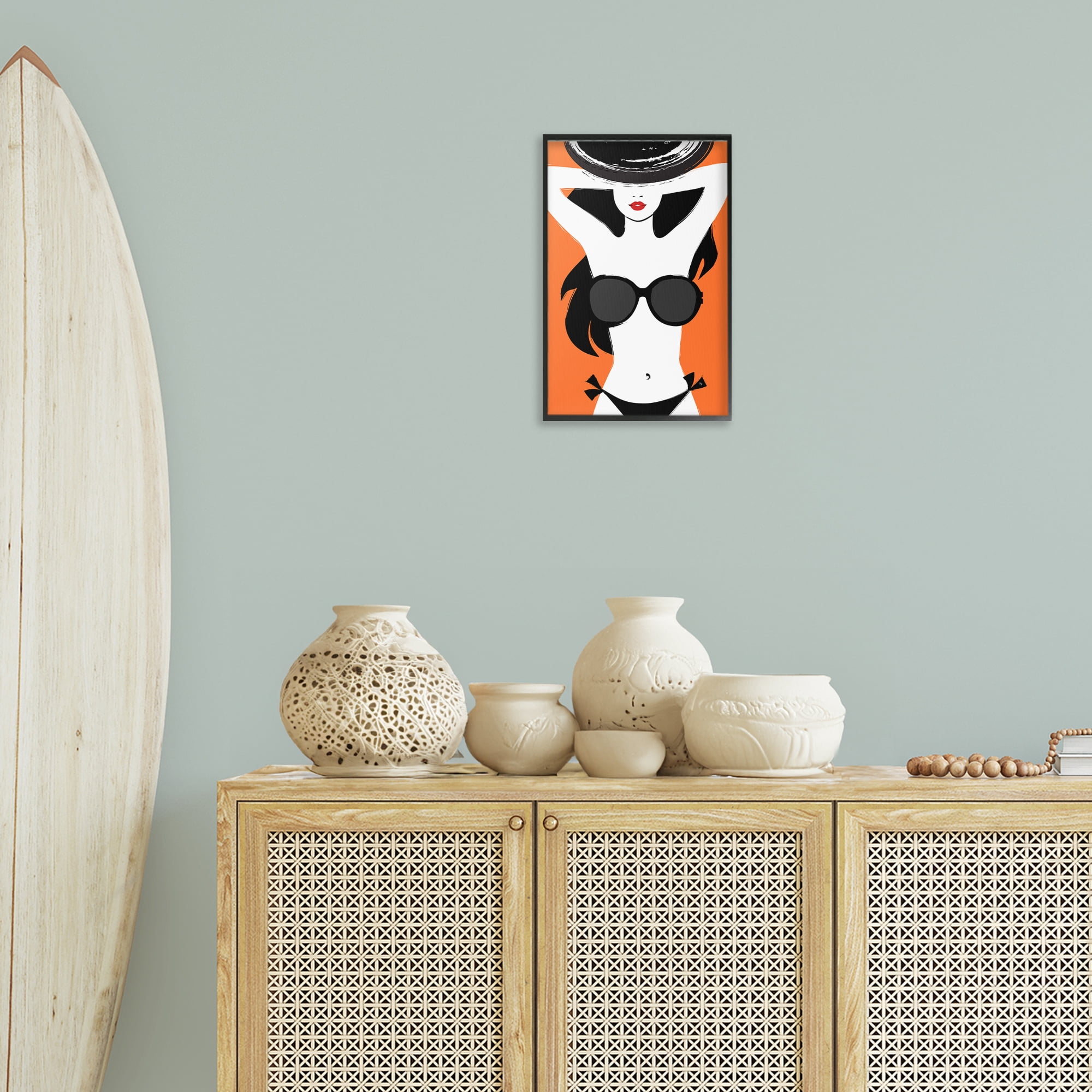 Stupell Industries Summer Vibes Girl Coastal Painting Black Framed Art Print Wall Art, 12 x 18