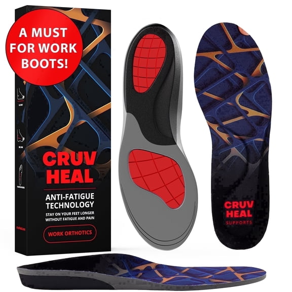 CRUVHEAL Work Orthotic Plantar Fasciitis Insoles for Men Women Flat feet Arch Support (XL, Blue)