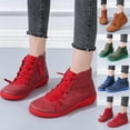 thumbnail image 3 of Funie Women Autumn Winter Round Toe Faux Leather Lace Up Boots Ankle Bootie Zip Shoes, 3 of 8