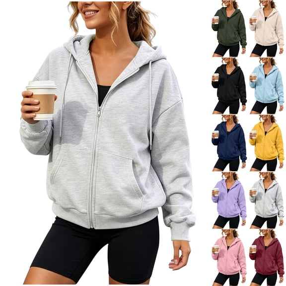 VBVC Women's Full Zip Up Hooded Sweatshirt , Casual Long Sleeve Coat For Women , Ladies' Loose Fit Athletic Hoodie with Pockets,Army Green,S-2XL