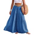 thumbnail image 2 of Linen Skirts for Women Casual Flowy Tiered Maxi Skirt Comfy Vintage Beach Travel High Waisted Boho Skirt with Belt L, 2 of 8