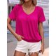 thumbnail image 4 of Camisetas Casuales de Verano para Mujer, Camisetas de Corta con Cuello en V, Camisetas Rosa Rojo M, 4 of 7