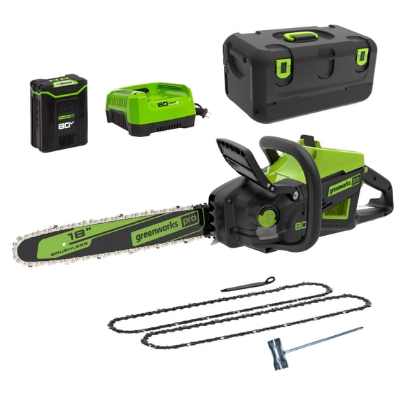 Open Box Greenworks 80V 18" 2.5kW Cordless Battery Chainsaw (Sturdy Case, Chains Included) w/ 4.0Ah Battery & 4A Charger)