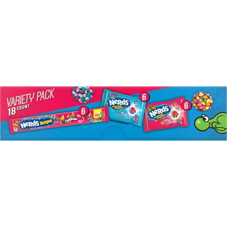 NERDS Gummy Clusters and Nerds Rope Candy Variety Pack, Individually Wrapped, 18 count 23.52 oz