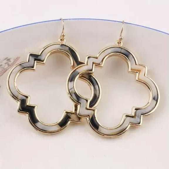 Fashion Leopard Hollow Quatrefoil Flower Frame Leather Earrings Boutique Jewelry