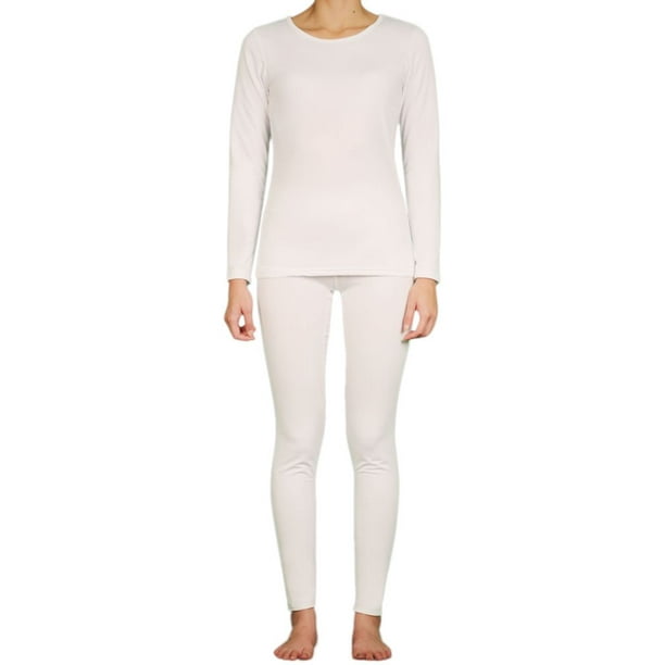 LAVRA Womens Microfiber Long Johns Thermal Underwear Two Piece Set -XL-White