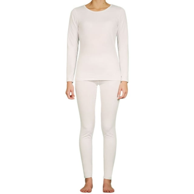 LAVRA Womens Microfiber Long Johns Thermal Underwear Two Piece Set -Small-White