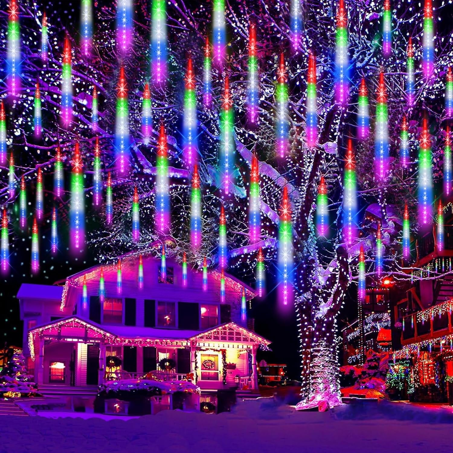 DONGPAI Meteor Shower Lights Outdoor, 20 Inch 8 Tube Icicle Lights, Waterproof Meteor Christmas Lights Outdoor, Hanging Falling Rain Lights for Xmas Tree Outside Holiday Decoration