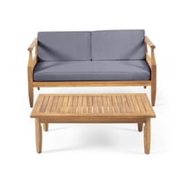 Noble House Aston Outdoor Mid-Century/Modern Wood Loveseat Set in Teak/Brown