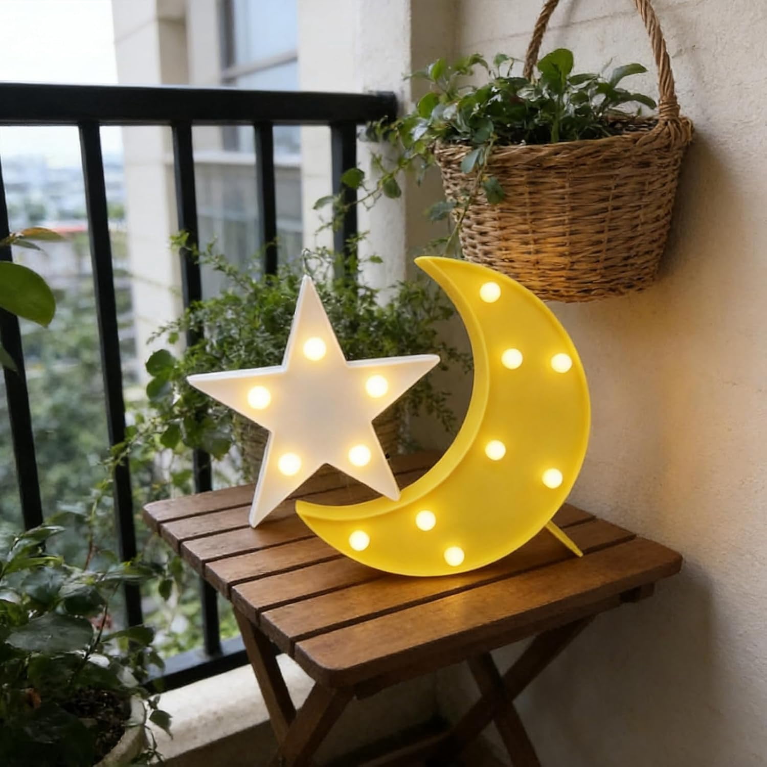 SHAANXIXIAN Decorative Moon-Star Night Light,Cute LED Nursery Night Lamp Gift-Marquee Moon-Star Sign for Birthday Party,Baby Shower,Kids Room, Living Room Decor(Yellow)