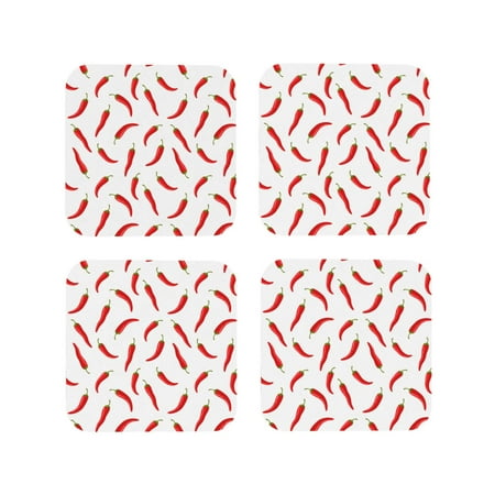 

Coasters Set of 4 - Chili Pepper red pattern Drink Coasters for Tabletop Protection Leather Coasters for Living Room Decor and Housewarming Gift Square