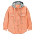 thumbnail image 4 of RXMEKW Womens Shirts Casual, Solid Color Denim Jacket with Detachable Hood, 4 of 9