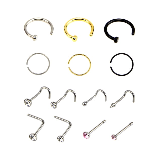 Visland 42 Pcs/Set Mix Shape Rhinestone Unisex Nose Stud Stainless Steel Piercing Jewelry