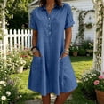 thumbnail image 2 of Womens Casual Button Down Dress, Loose Flowy Short Sleeve Tunic Dress, Elegant Work Office Vacation Dress with Pockets, S-2XL, 2 of 6