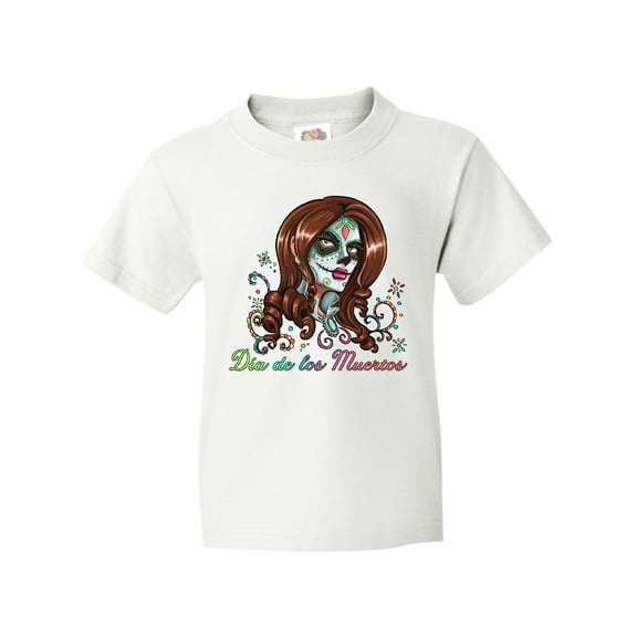 Inktastic DÃa de los Muertos Woman in Sugar Skull Makeup Youth T-Shirt