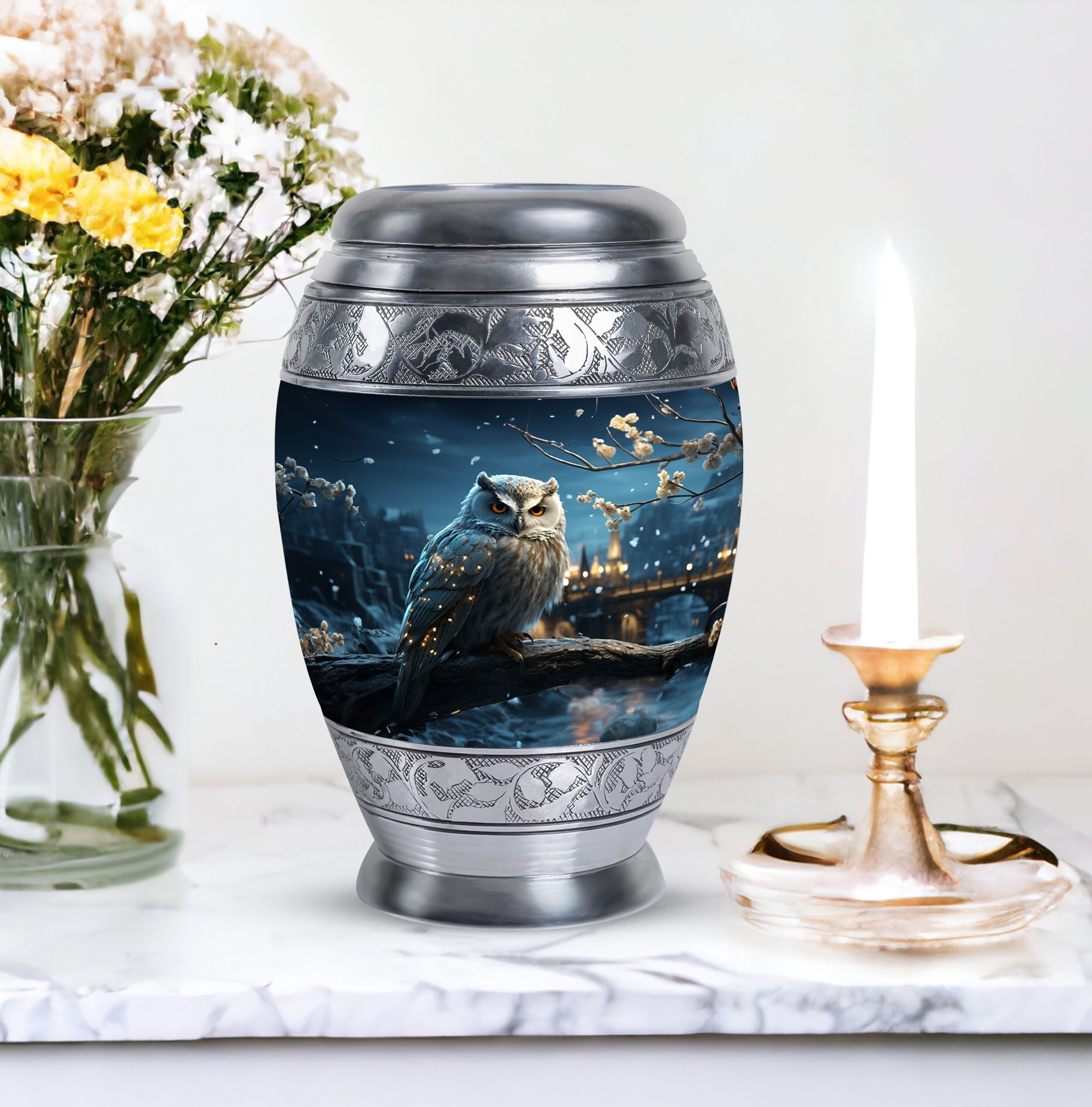 Golden Owl Urns For Ashes Adult Mom - Funeral Large Urn For Human Ashes Man And Women - Memorial Gifts For Decorative 10Inch To 200 Cubic Inches Capacity Include Velvet Bag