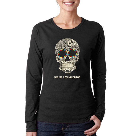 LA Pop Art Women's Word Art Long Sleeve T-Shirt - Dia De Los Muertos