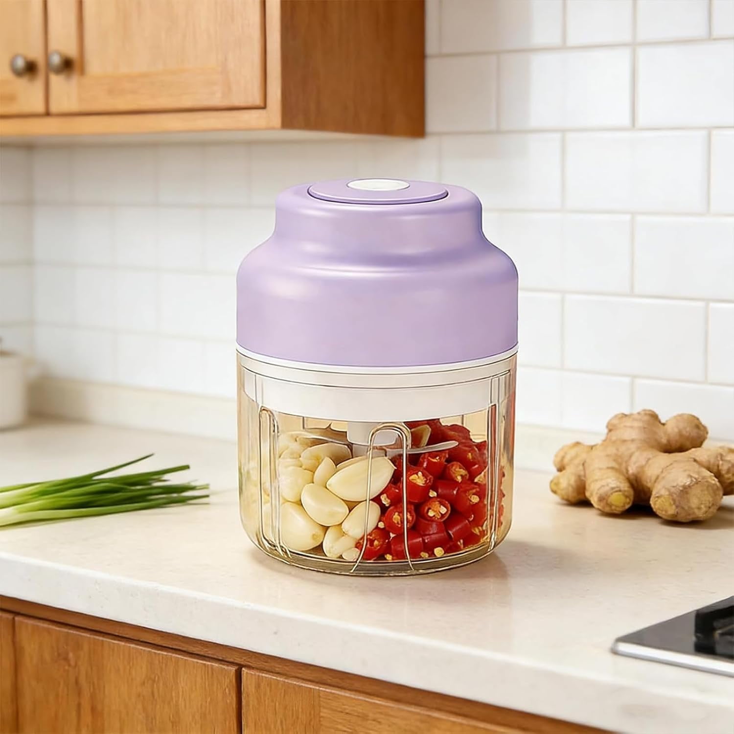 Electric Garlic Chopper, 2026 Upgrade Electric Mini Garlic Chopper Set, with 4/6 Stainless Steel Blades, Cordless One-Touch Operation, for Onion, Chili, Ginger, Nuts (1PCS-A)
