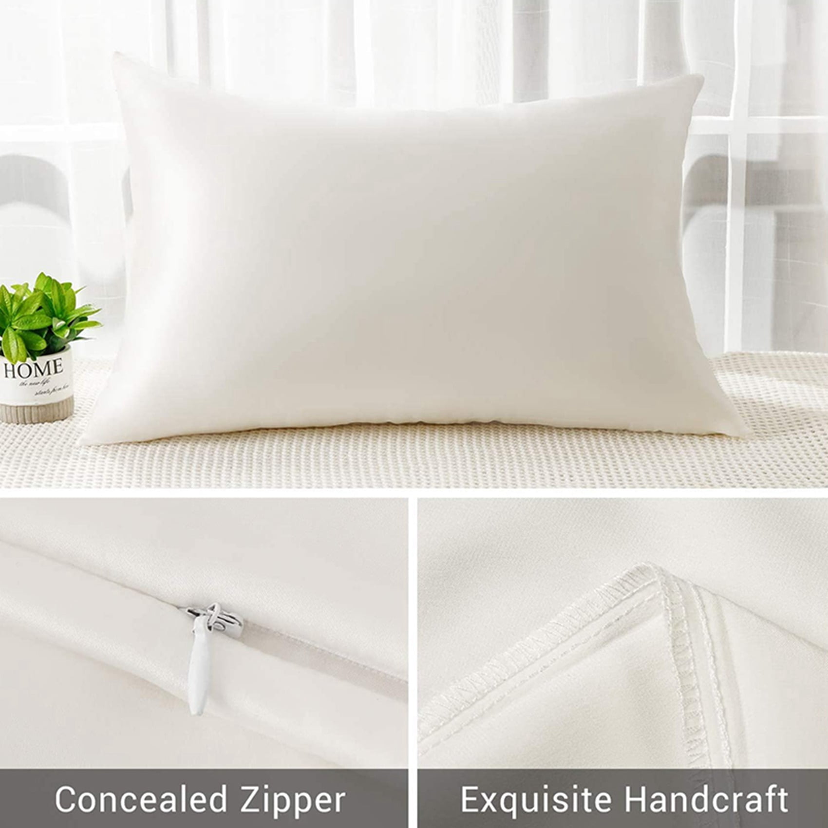 2 Pcs Natural Pure Silk Pillowcase for Hair and Skin, 600 Thread Count 50X75cm, White & Navy Blue