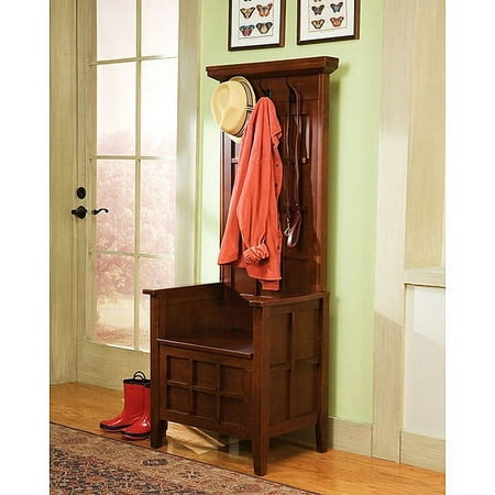 Home Styles Mini Hall Tree and Storage Bench, Cherry