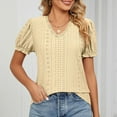 thumbnail image 6 of safuny Women's Trendy Elegant Comfy Tops Clearance Solid Tops Ruffle Sleeve Tees V Neck Shirts Eyelet Casual Vintage Clothing 2024 Fashion Summer YellowL Yellow L, 6 of 8