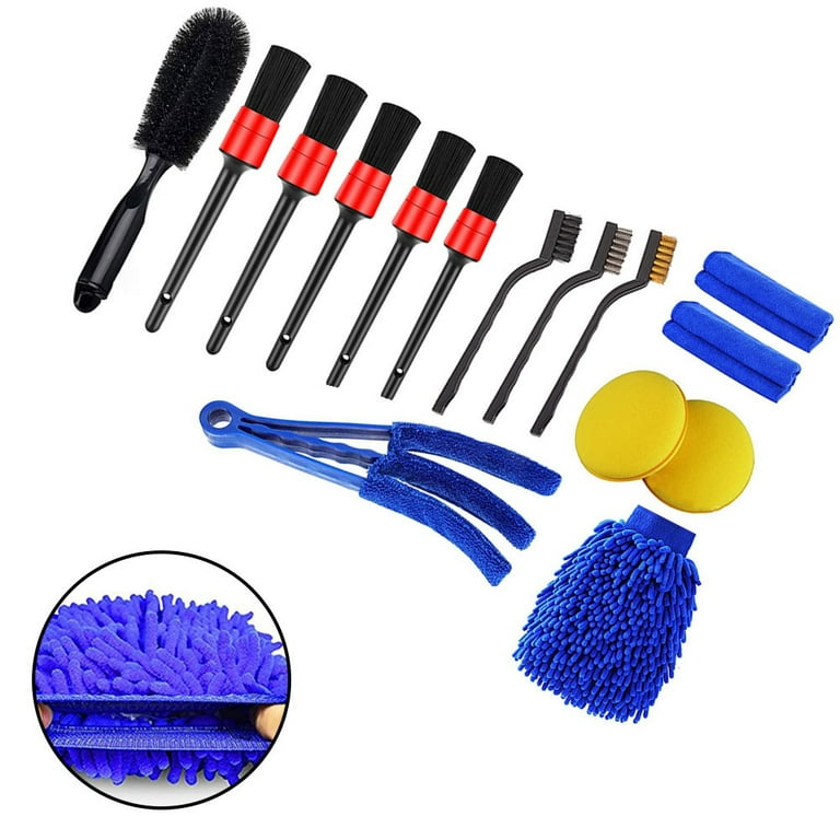 Mateauto Car Detailing Brush Set,20PCS Drill Brush Set,Car Interior  Detailing Kit & Car Wash Kit with Boar Hair Detail Brush and Cleaning Gel  for