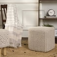 thumbnail image 5 of · REDEARTH · Square Pouf Ottoman Foot Stool - Hand Knitted Bean Bag - Cord Boho Pouffe - Accent Poof for Living Room - Nursery - Bedroom - Kids Bedroom - Patio (16"x16"x16") - Ivory, Set of 2, 5 of 8