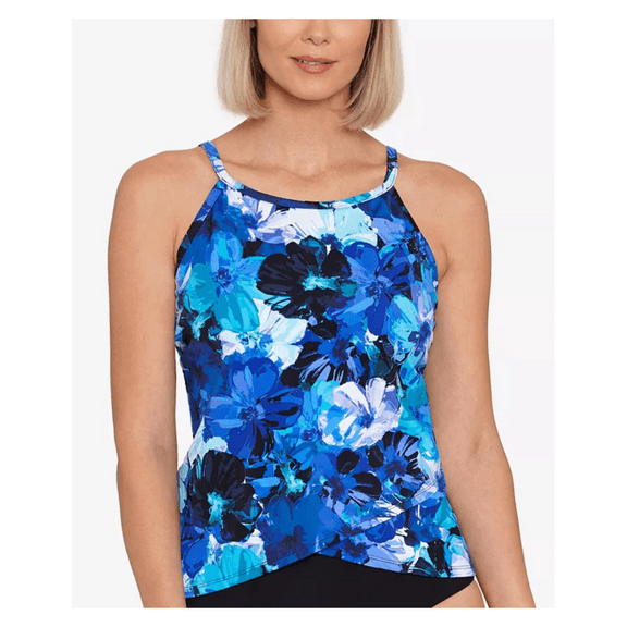 Swim Solutions Women's High-Neck Tankini, BLK / Multi, 18