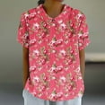 thumbnail image 2 of Summer Linen Tops for Women Floral Printed Loose Fit Casual T Shirts with Collar Plus Size Beach Outfits S-5XL (S, Hot Pink), 2 of 5