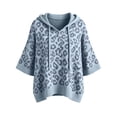 thumbnail image 4 of KHONTS 3/4 Sleeve Leopard Sweaters for Women Lightweight Pullover Sweater Hoodie Casual Loose Drawstring Oversized Fall Outfits Sky Blue XL, 4 of 5