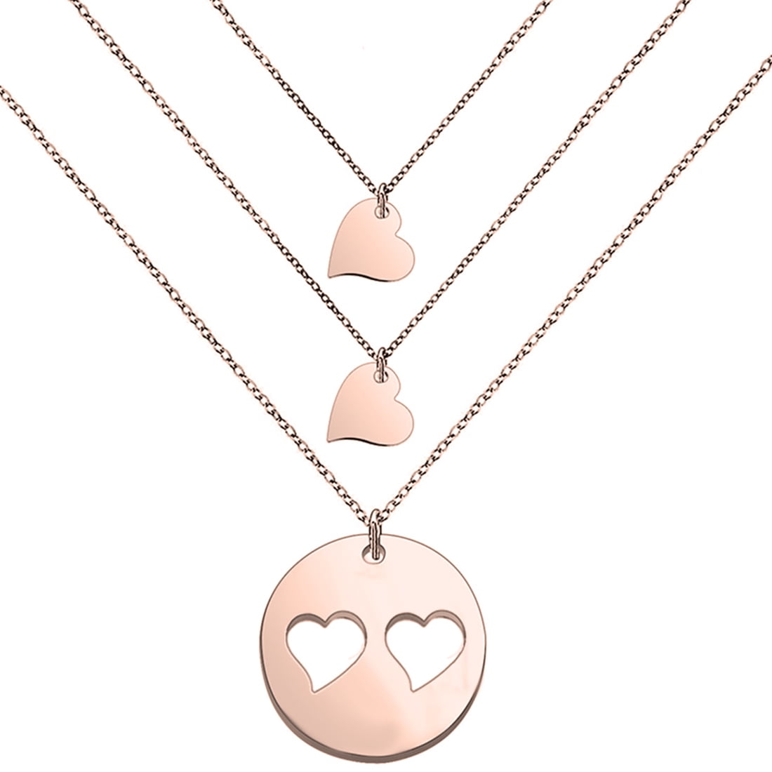 Mother and Daughters Necklace Set Gifts for Women Girls  (Rose gold mom and 2 daughters)