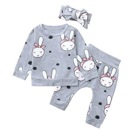 

TAIAOJING Baby Boy Clothes Outfits 3PCS Toddler Cartoon Rabbit Print Top +Pants+Headbands Set Baby Clothes 3-6 Months