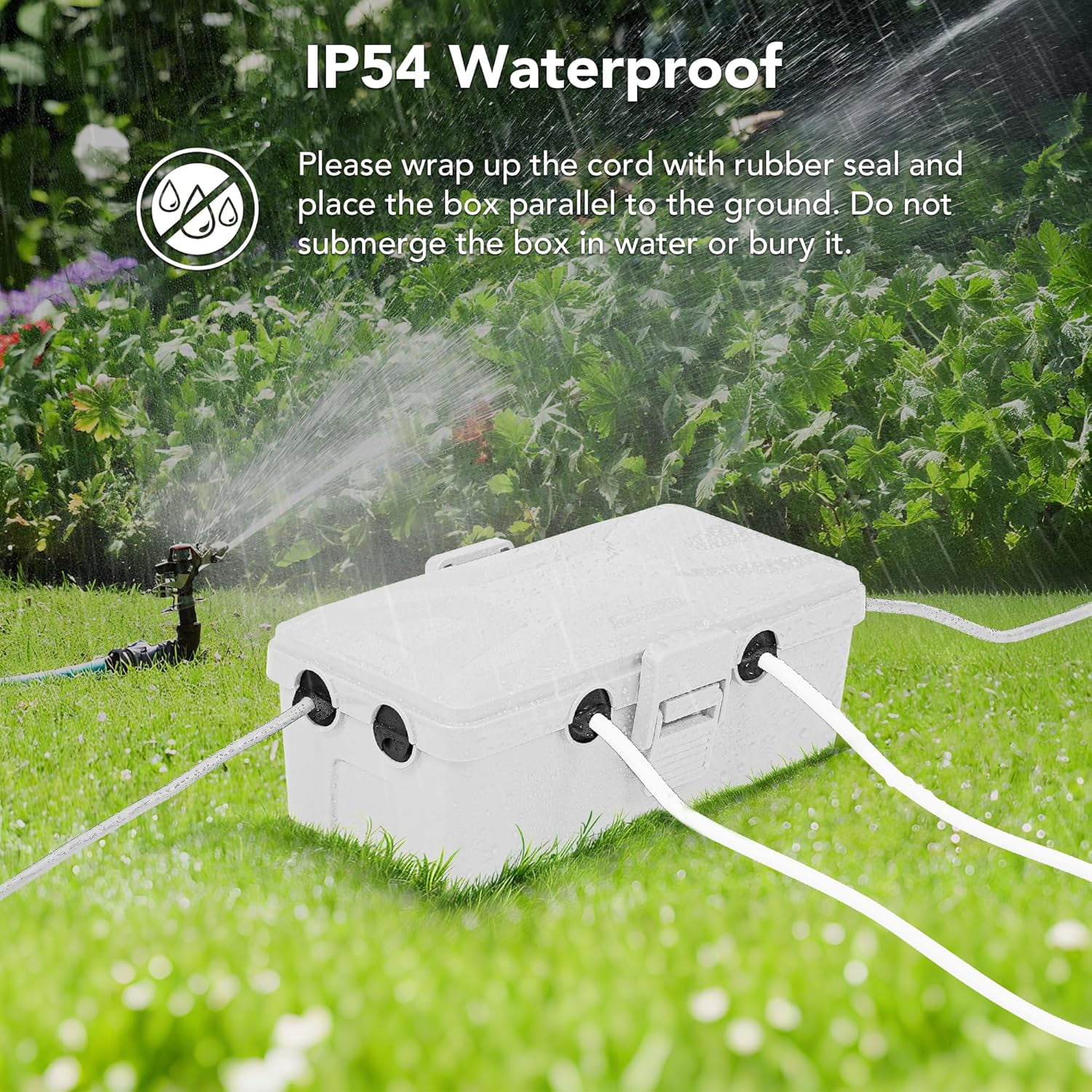 JJEAN-Medium Outdoor Electrical Box(10.4x6x4.2inch), IP54 Waterproof, Weatherproof Connection Box w/6 Cable Entry Ports, Extension Cord Cover Protect Power Strip, String Lights, Timer, Plug, Grey