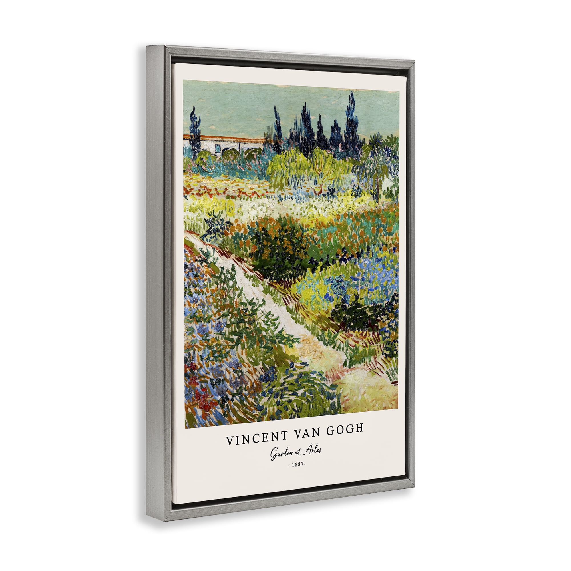 Stupell Industries Classic Garden At Arles Gray Framed Floater Canvas Wall Art, design by Vintage Hustle