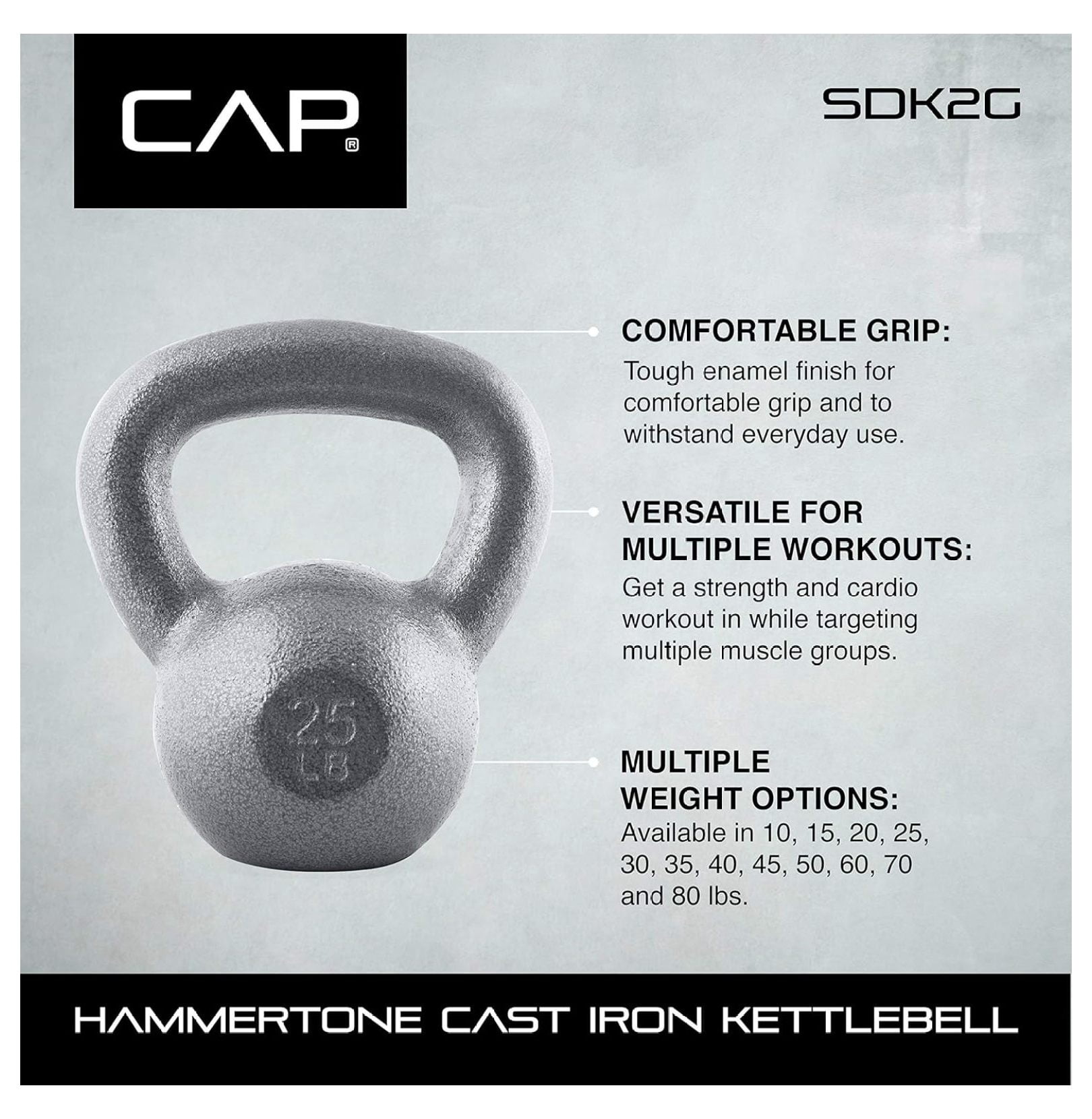 Hammerstone Painted Cast Iron Kettlebells, Home & Gym Equipment, Great for Strength Training, Full Body Workout & Crossfit Training, Color & Size Available in 10-80 Pounds
