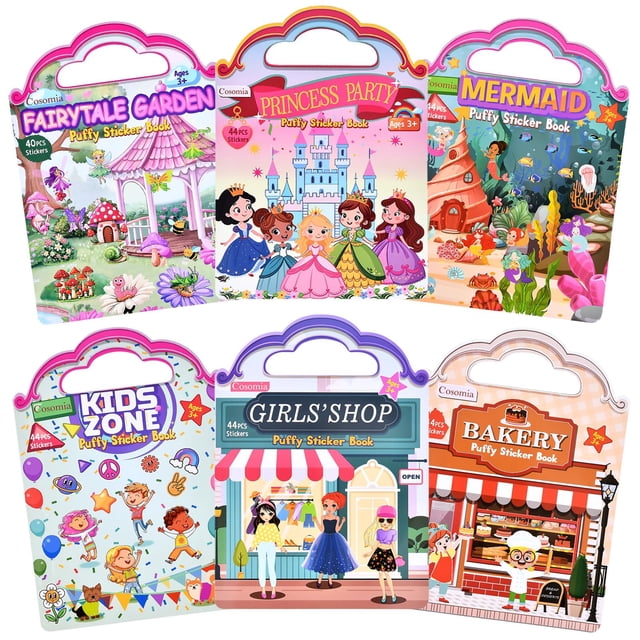 Juego de libros Puffy Sticker Cosomia con 260 pegatinas para niñas mayores de 3 años