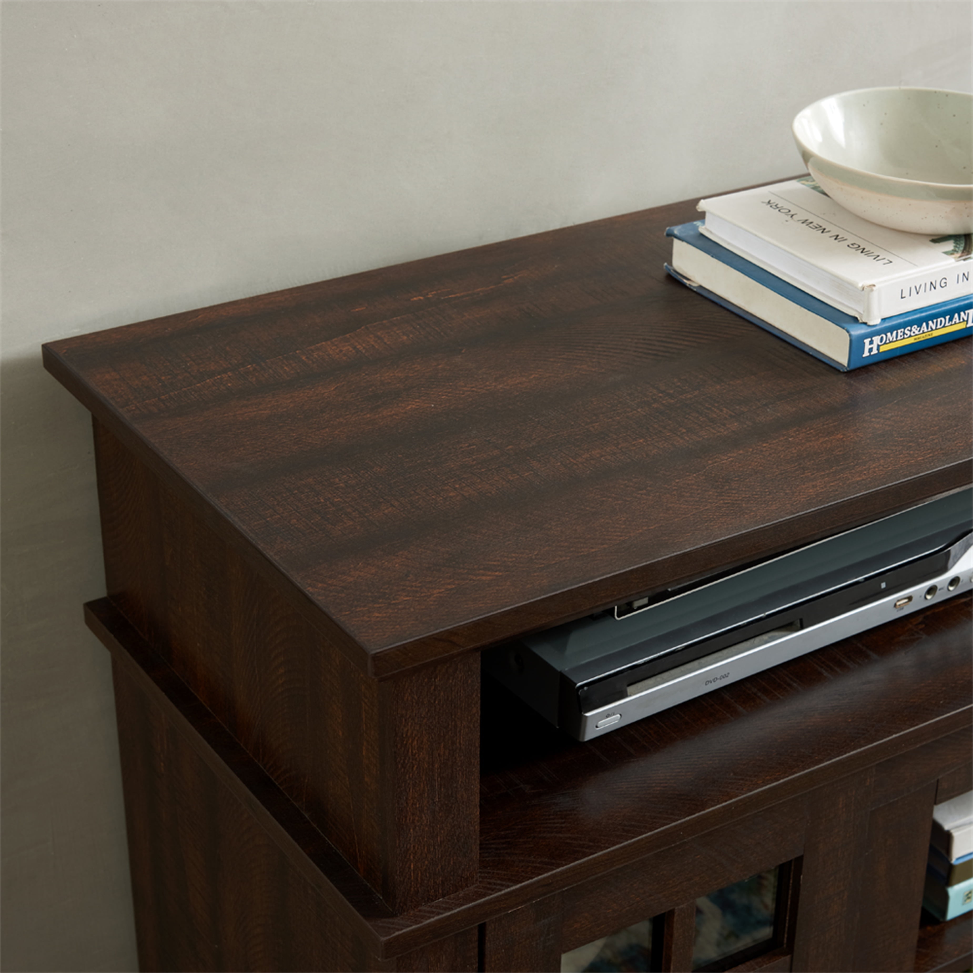 Aukfa TV Stand for TV up to 65", TV Console Table with Storage and Cabinet, 2 Doors, Espresso