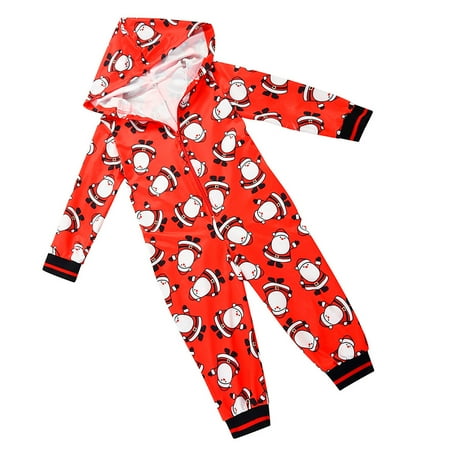 

Blueek Parent-Child Warm Christmas Set Printed Home Wear Pajamas One-Piece Children Set